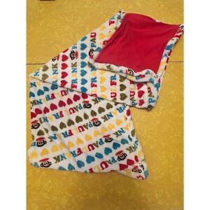 Small Paul Frank Julius Monkey Red Hearts Baby Blanket Aqua Yellow Green Y2K